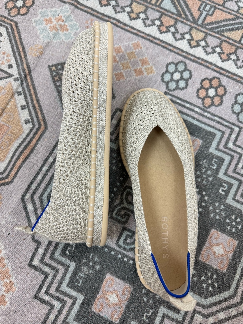 Rothy’s New The Espadrille Diamond Metallic Flat Slip-on Knit Shoes size 7.5 - Picture 3 of 14
